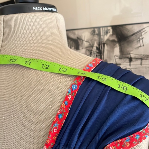 Vintage GODDESS DRESS 1970s Maxi blue & reds L - Picture 10 of 13